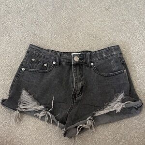 Women's Black Distressed Denim Shorts with Frayed Hem